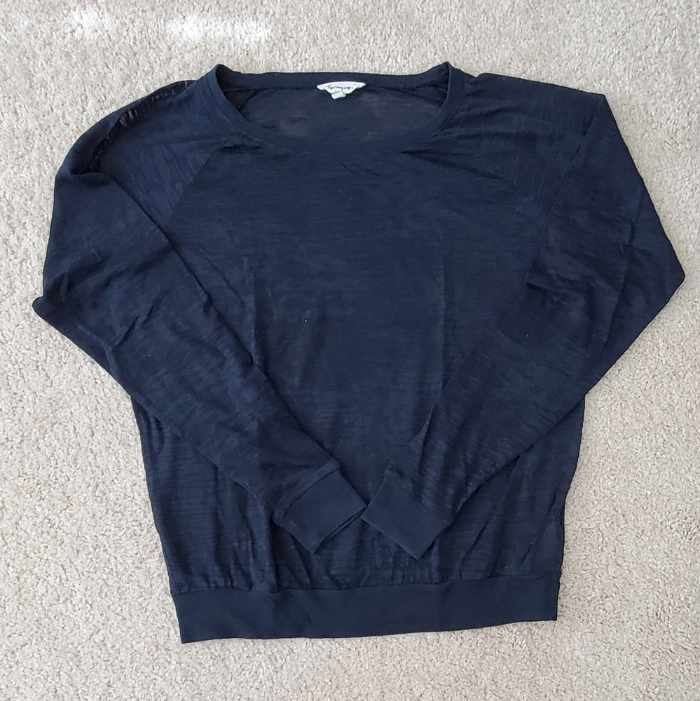 Navy Blue Sheer Long Sleeve Top